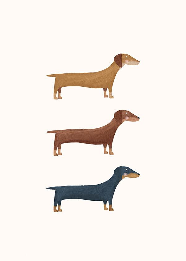 Artwork of three dachshunds