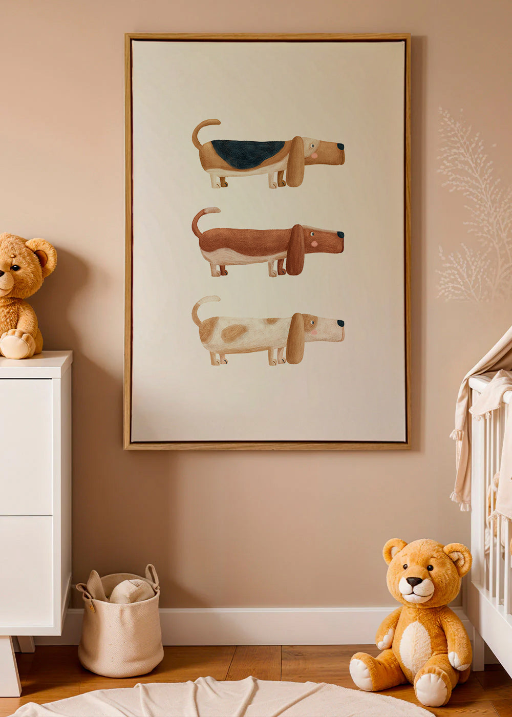 Children's print three dachshunds in a row
