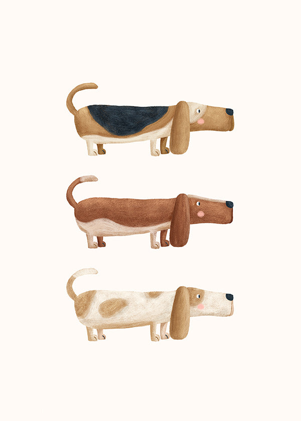 Children's print three dachshunds in a row