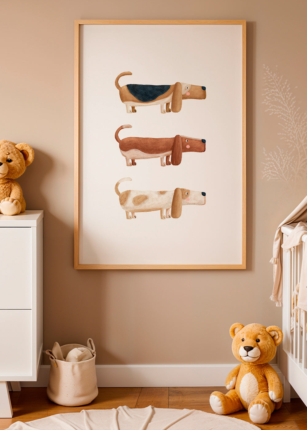 Children's print three dachshunds in a row
