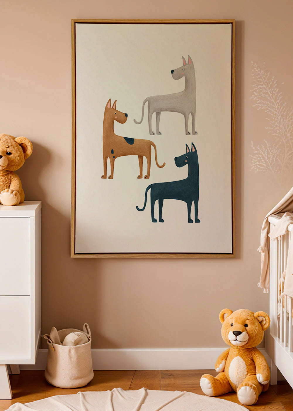 Animal artwork trio of dogs