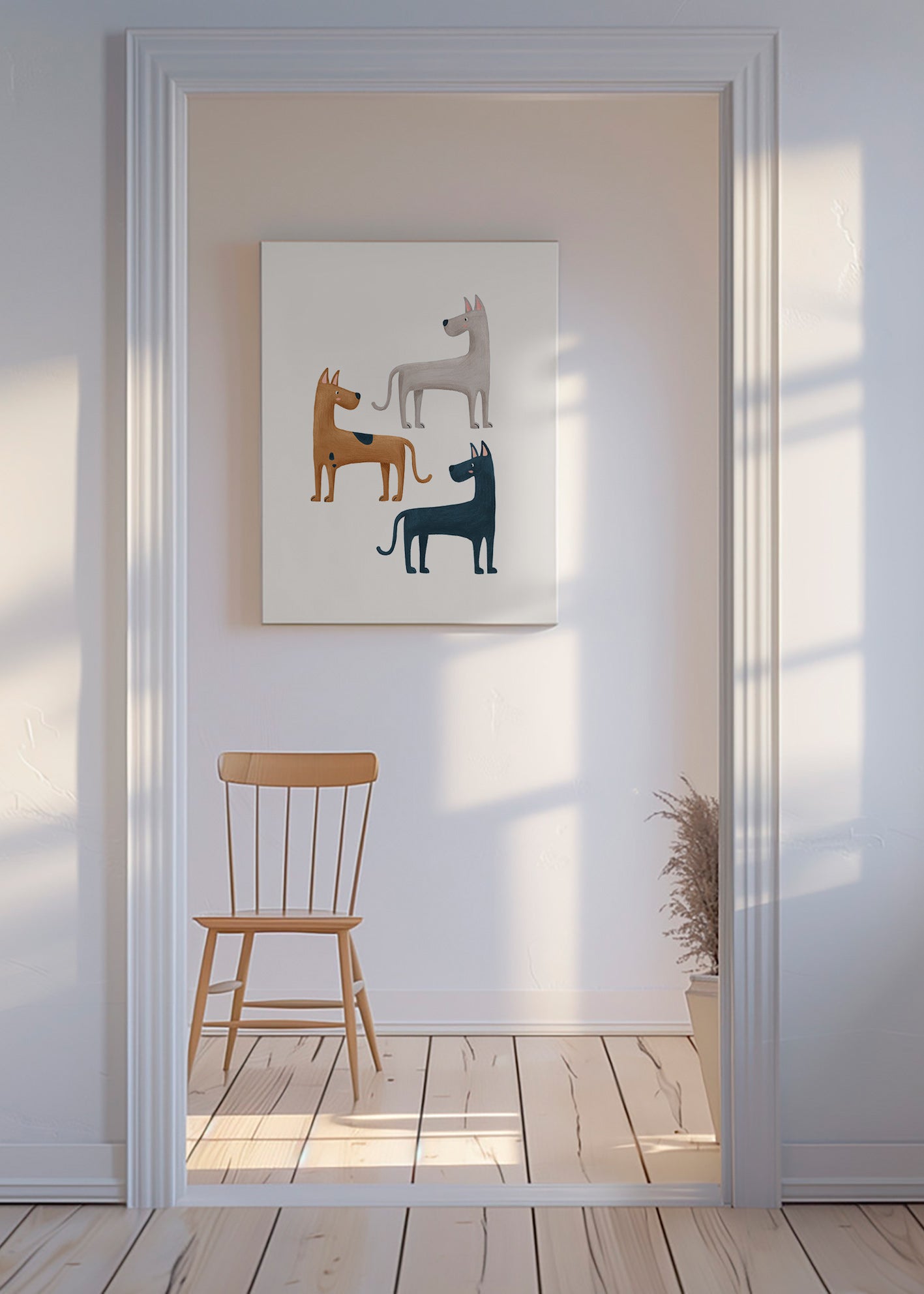 Animal artwork trio of dogs