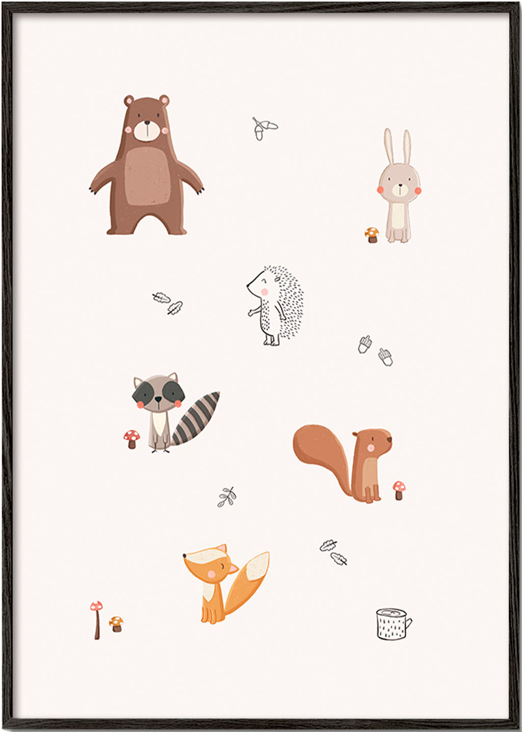 Children's print: forest friends in soft pastels