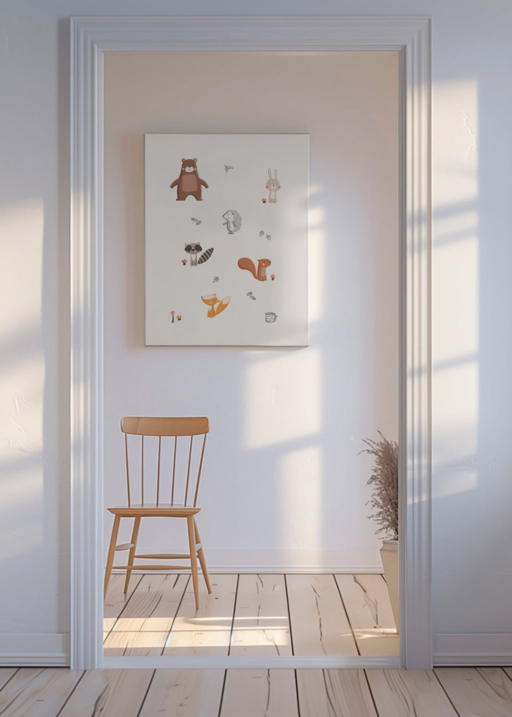 Children's print: forest friends in soft pastels