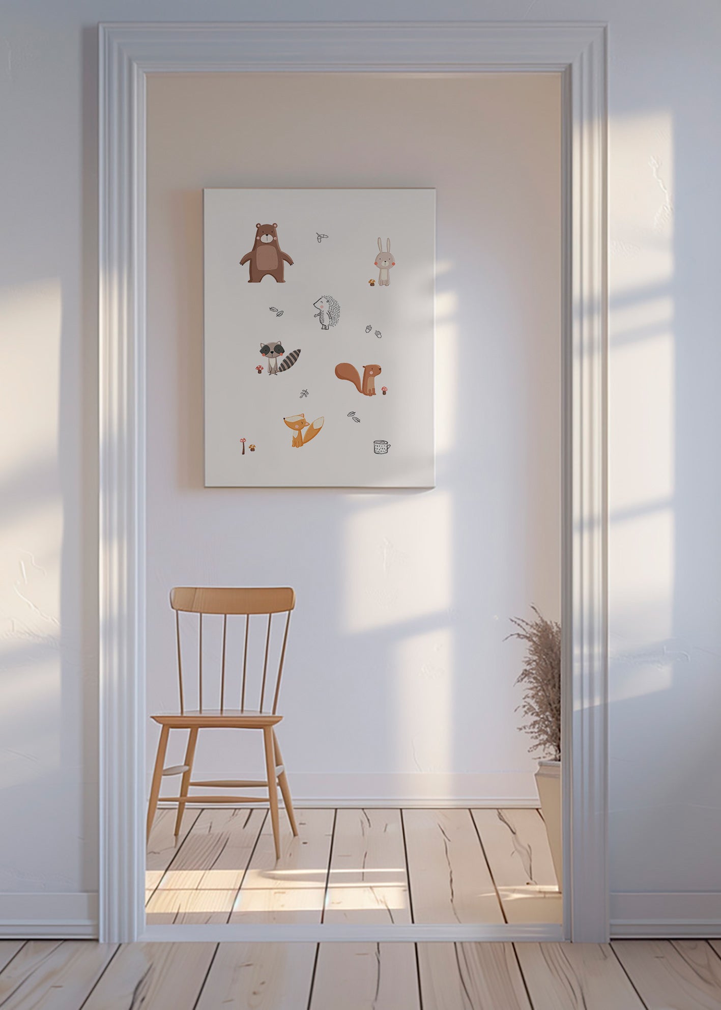 Children's print: forest friends in soft pastels