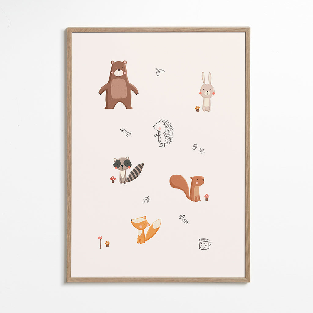 Children's print: forest friends in soft pastels