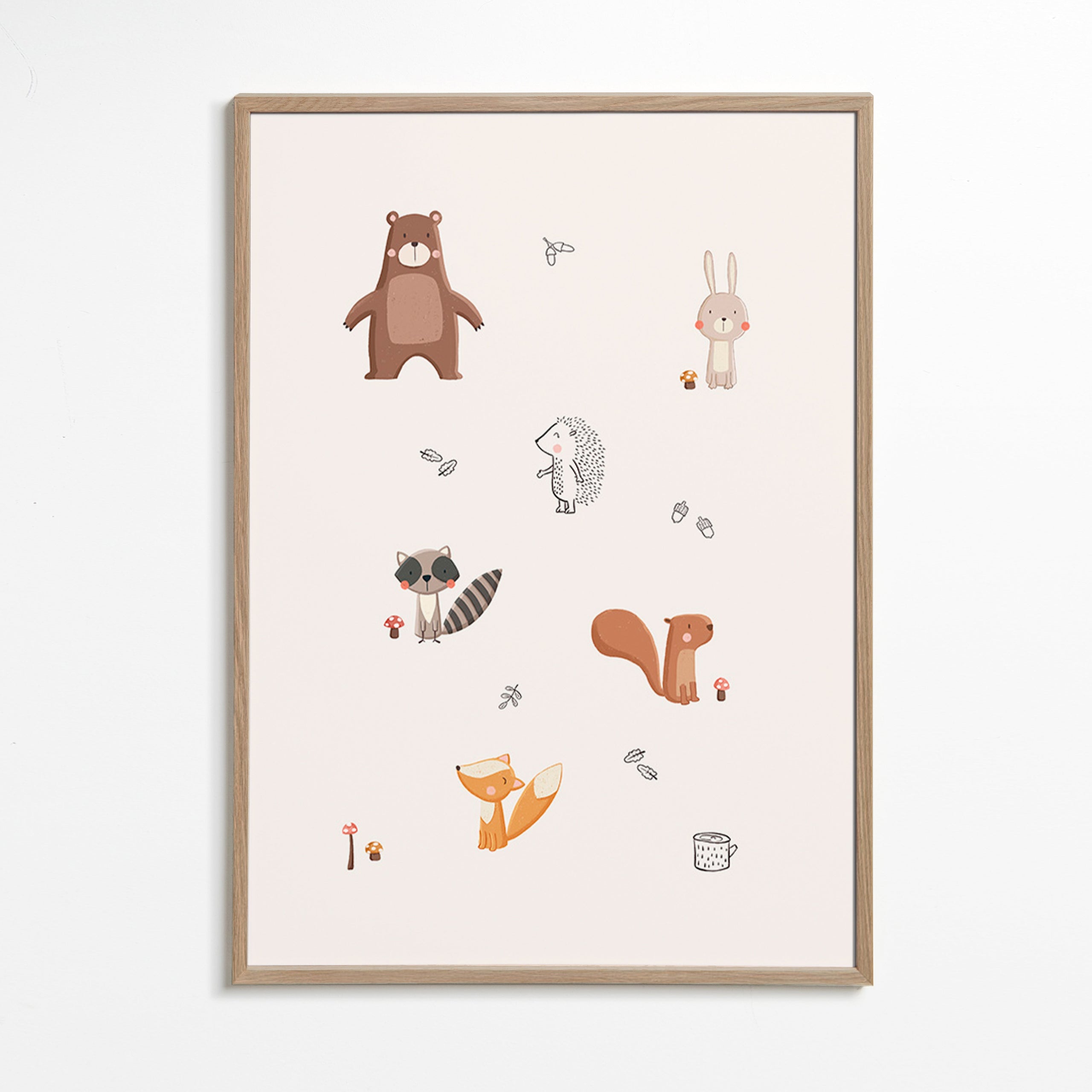 Children's print: forest friends in soft pastels