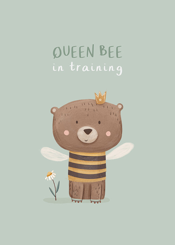 Kids print Queen Bee bear with crown