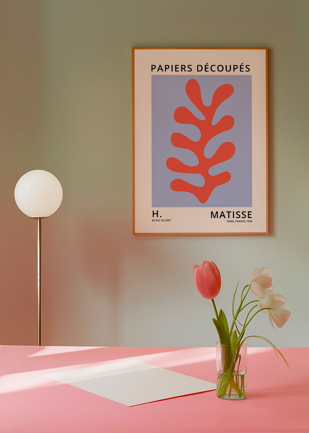 Botanical print Matisse style: red leaf on blue field | Wall art