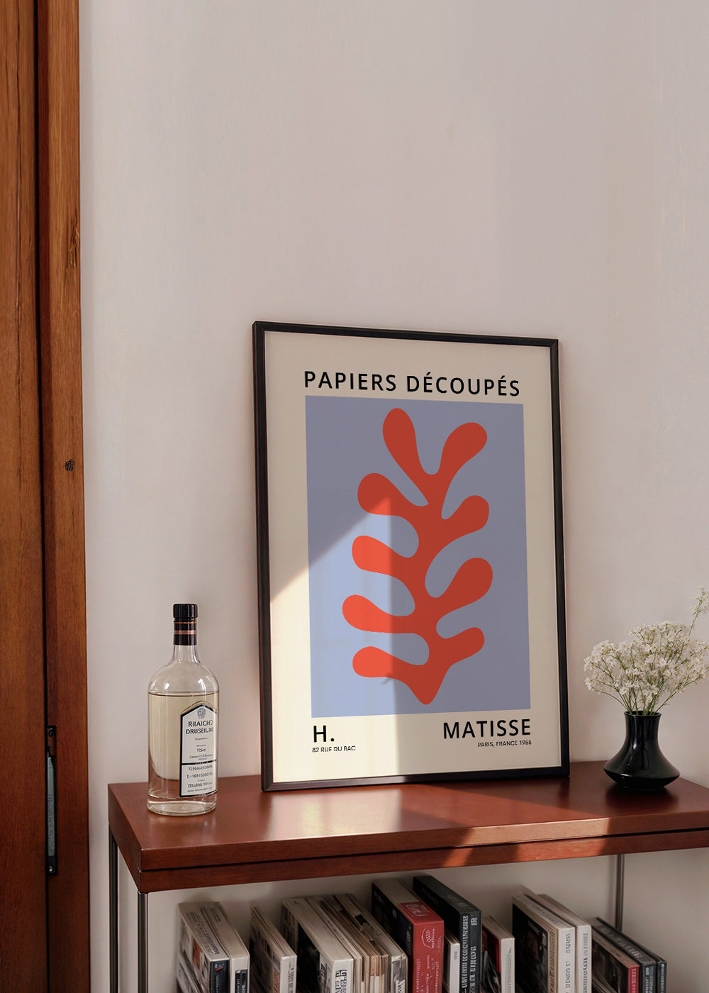 Botanical print Matisse style: red leaf on blue field | Wall art