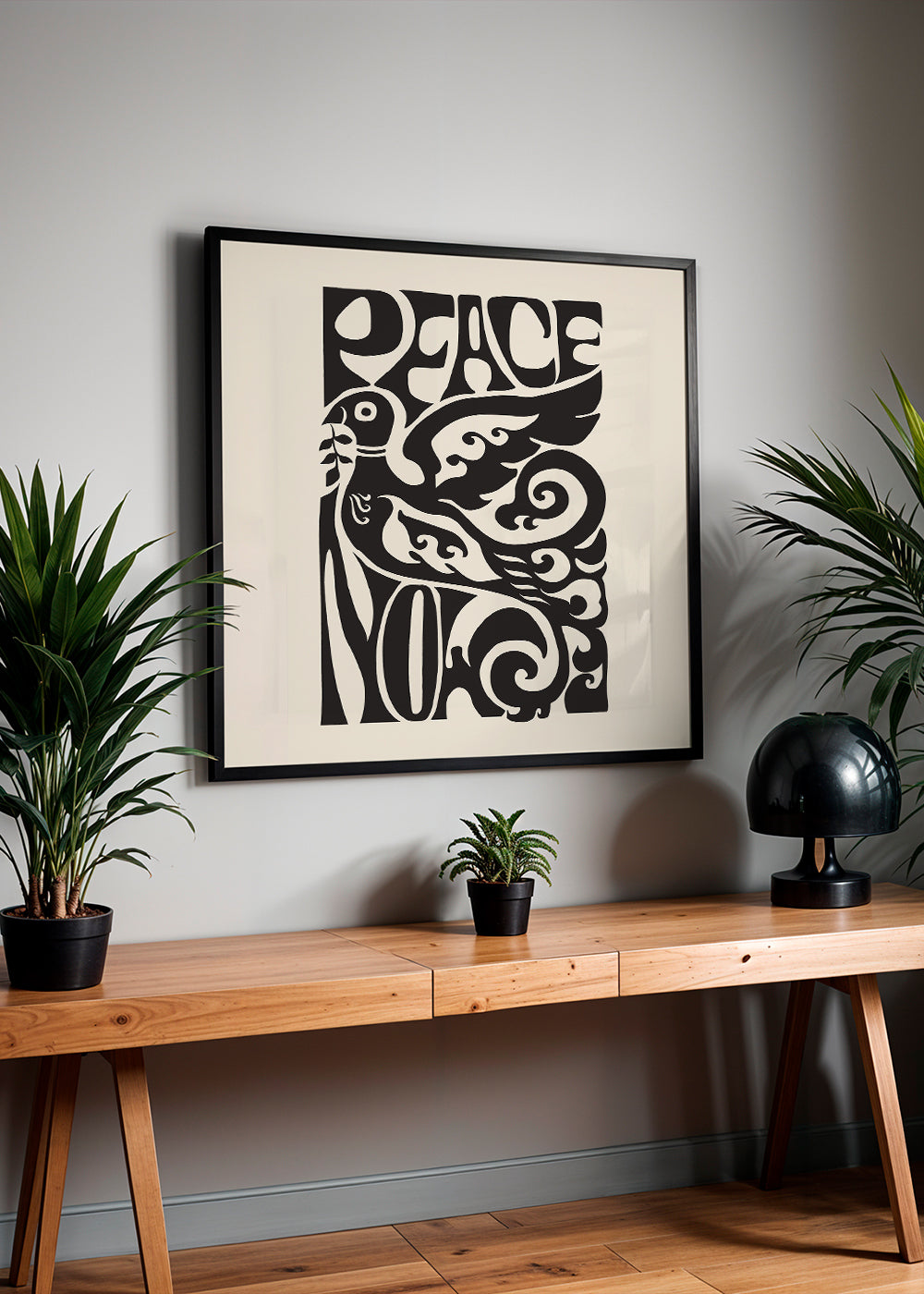 Vintage poster with typographic dove 'Peace Now' | Wall art