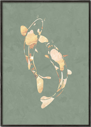 Gold Koi Fish sage green 1