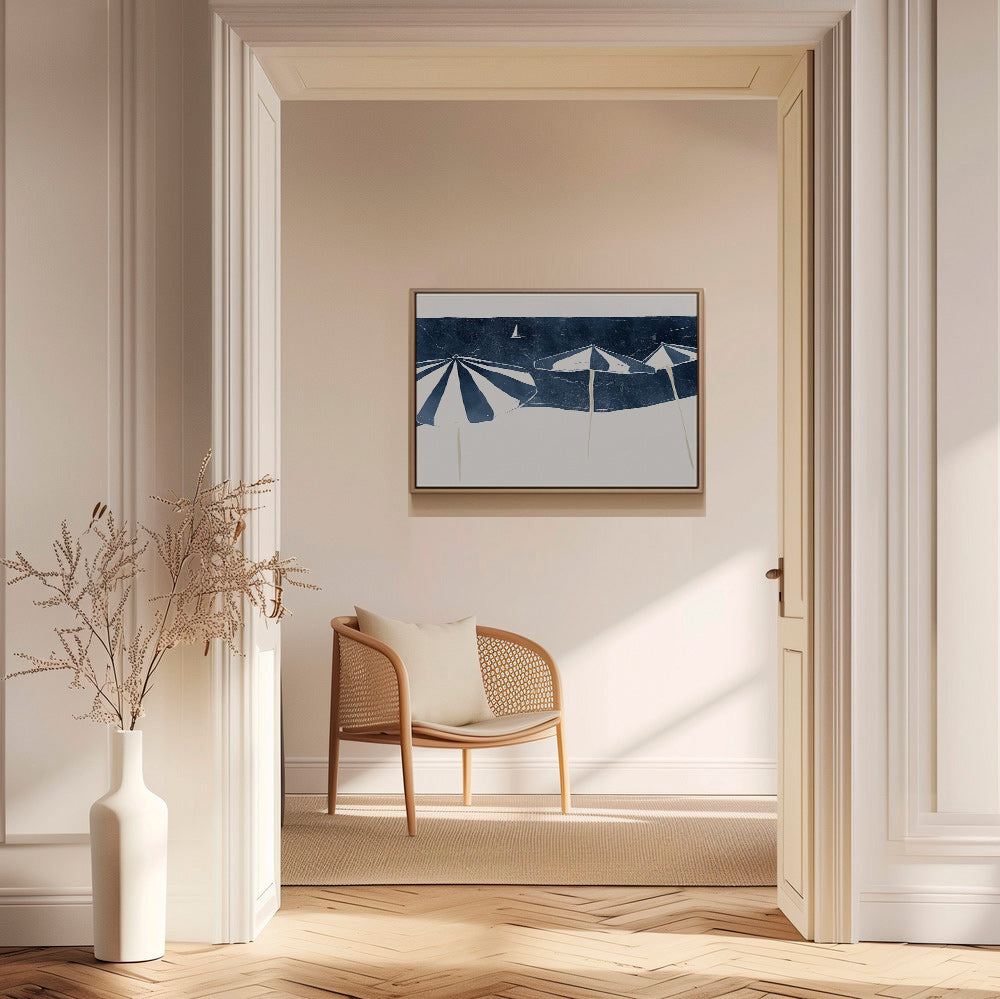 Cuadro de paisaje con sombrillas marinas minimalistas – Canvas1