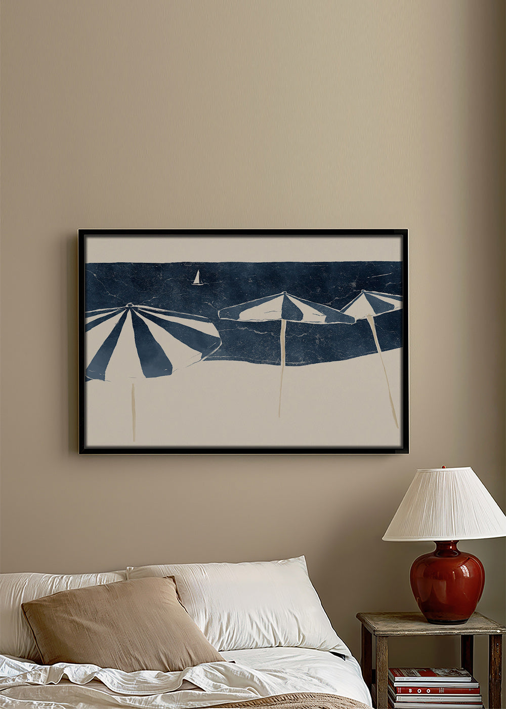 Cuadro de paisaje con sombrillas marinas minimalistas – Canvas2