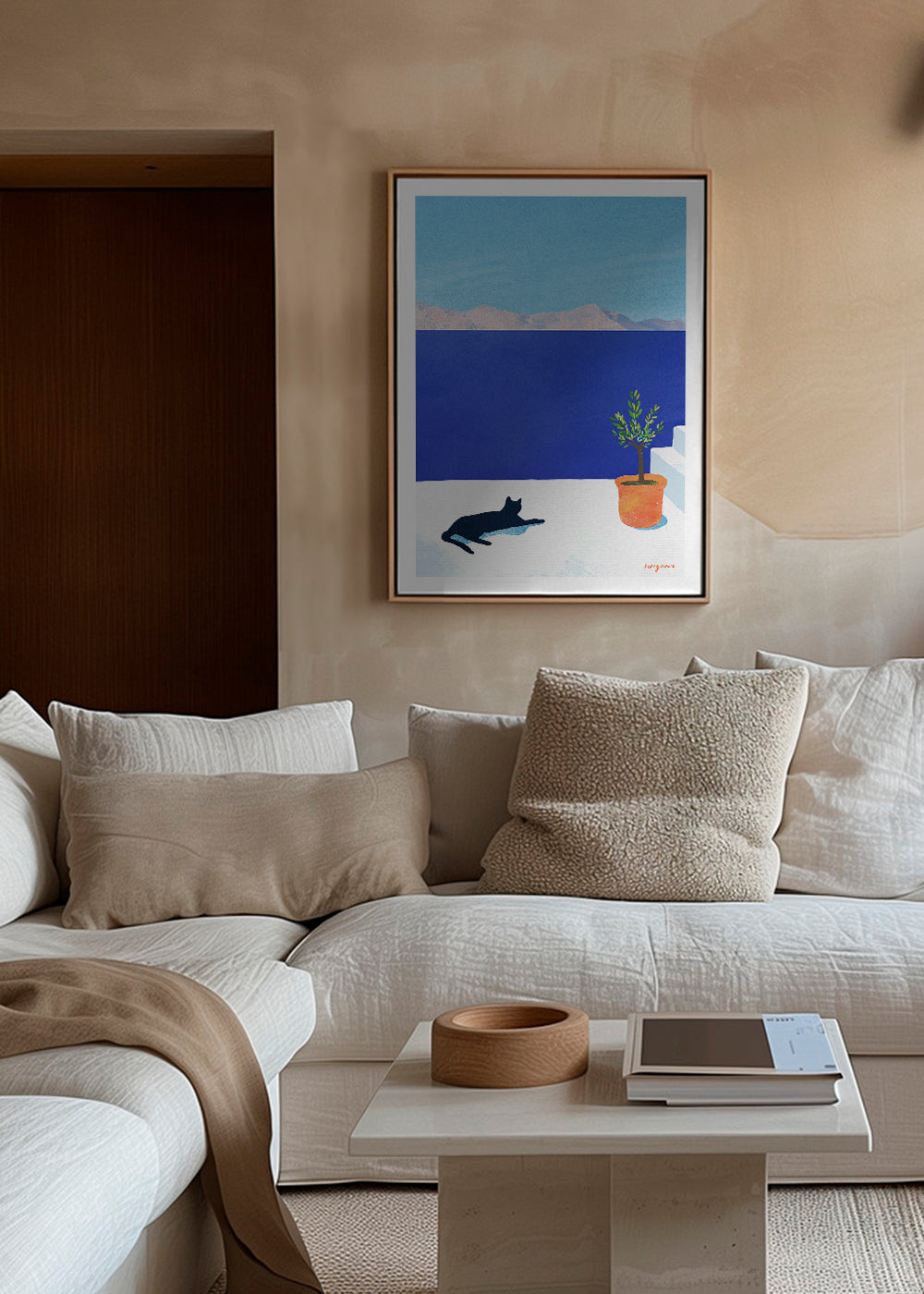 Landscape art Black cat - siesta on the roof