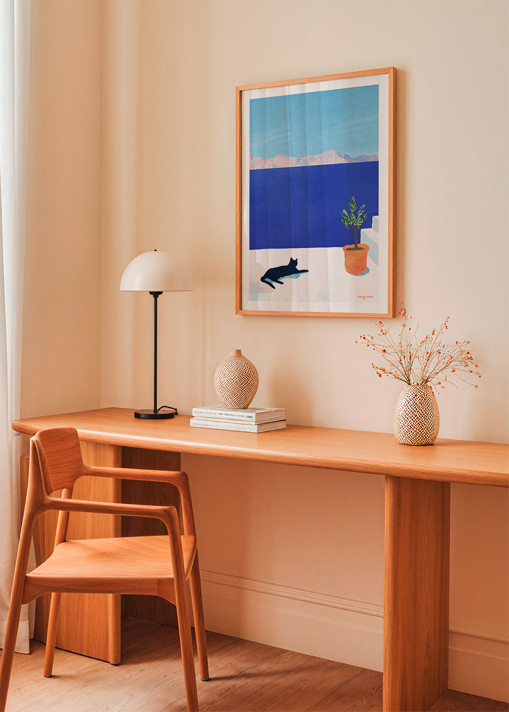 Landscape art Black cat - siesta on the roof