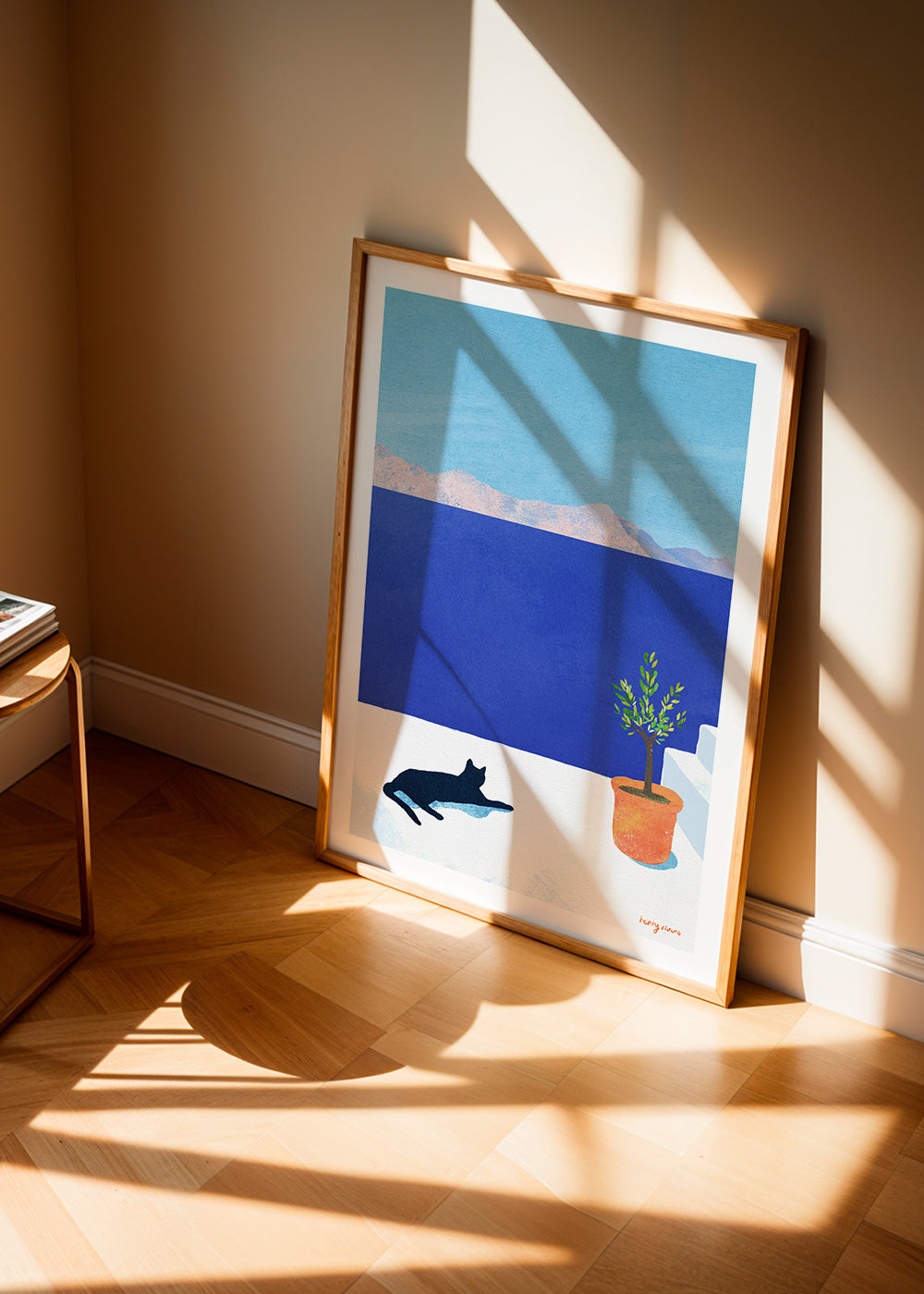 Landscape art Black cat - siesta on the roof