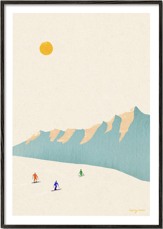 Landscape art Happy skiers