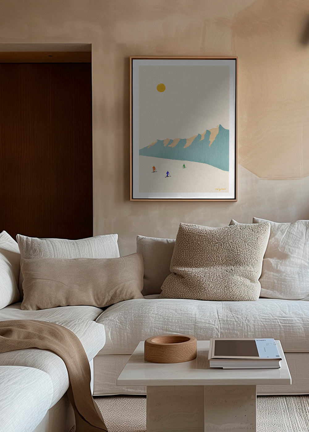 Landscape art Happy skiers