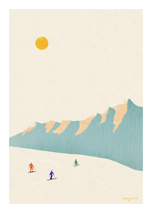 Landscape art Happy skiers