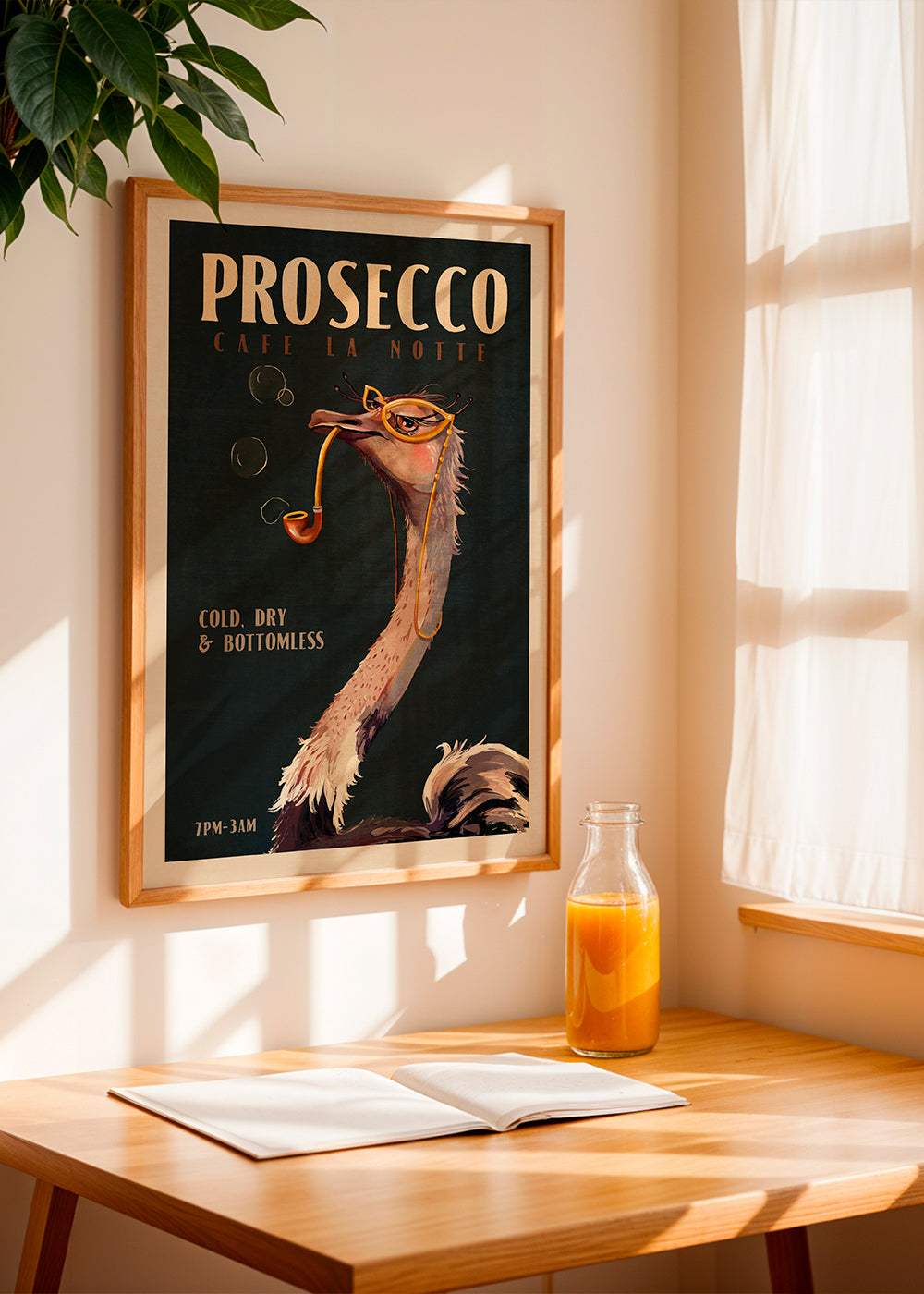 Cute Art Deco Prosecco Poster Of An Ostrich - The Whiskey Ginger