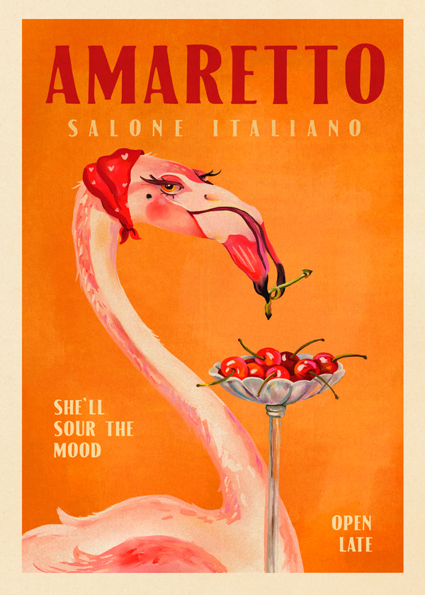 Amaretto Flamingo Art Deco Italian Cafe Travel Art - The Whiskey Ginger