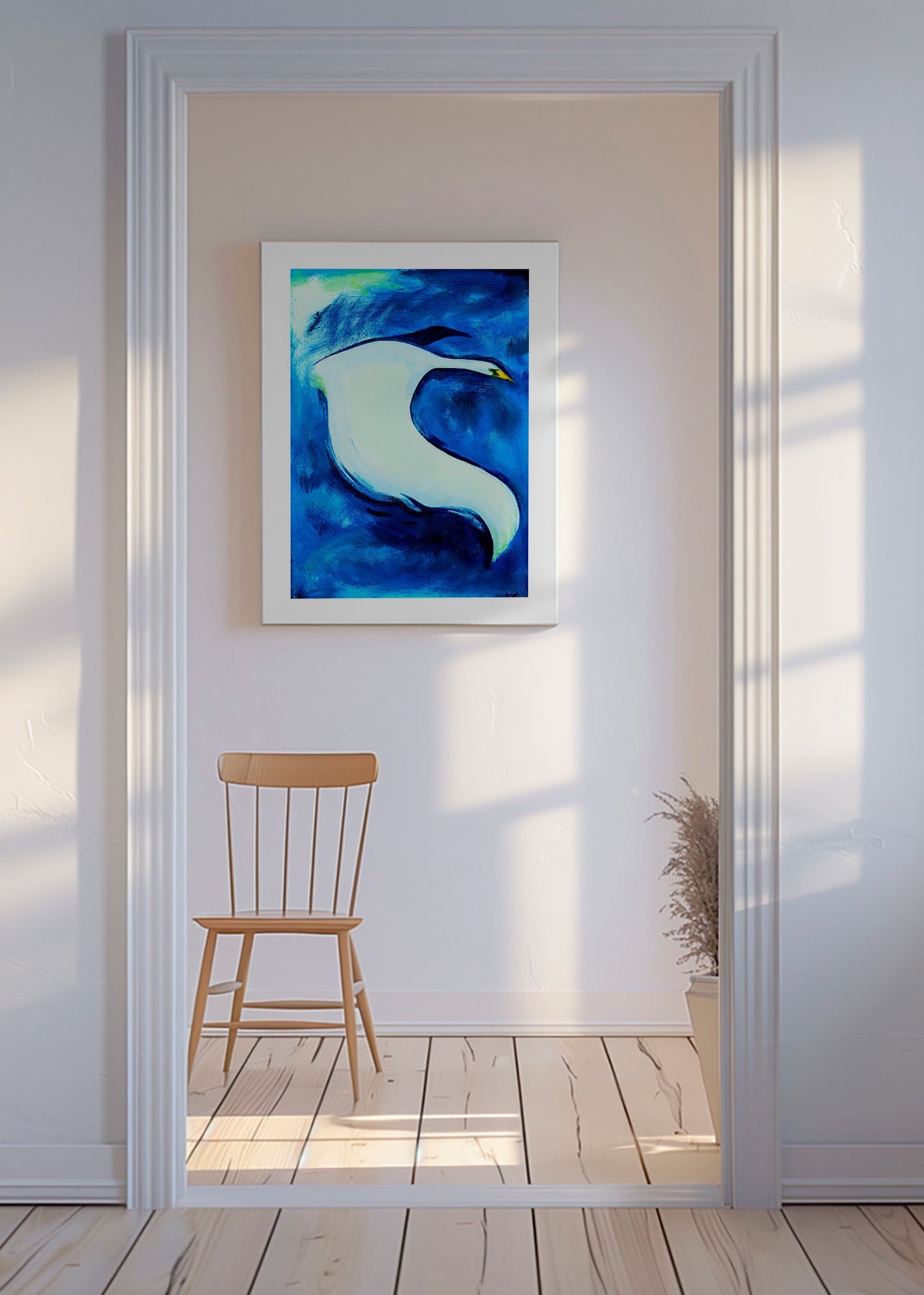 Cuadro cisne blanco sobre fondo azul – Canvas