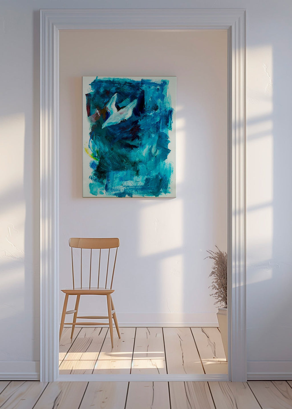 Cuadro abstracto azul con figura aérea – Canvas