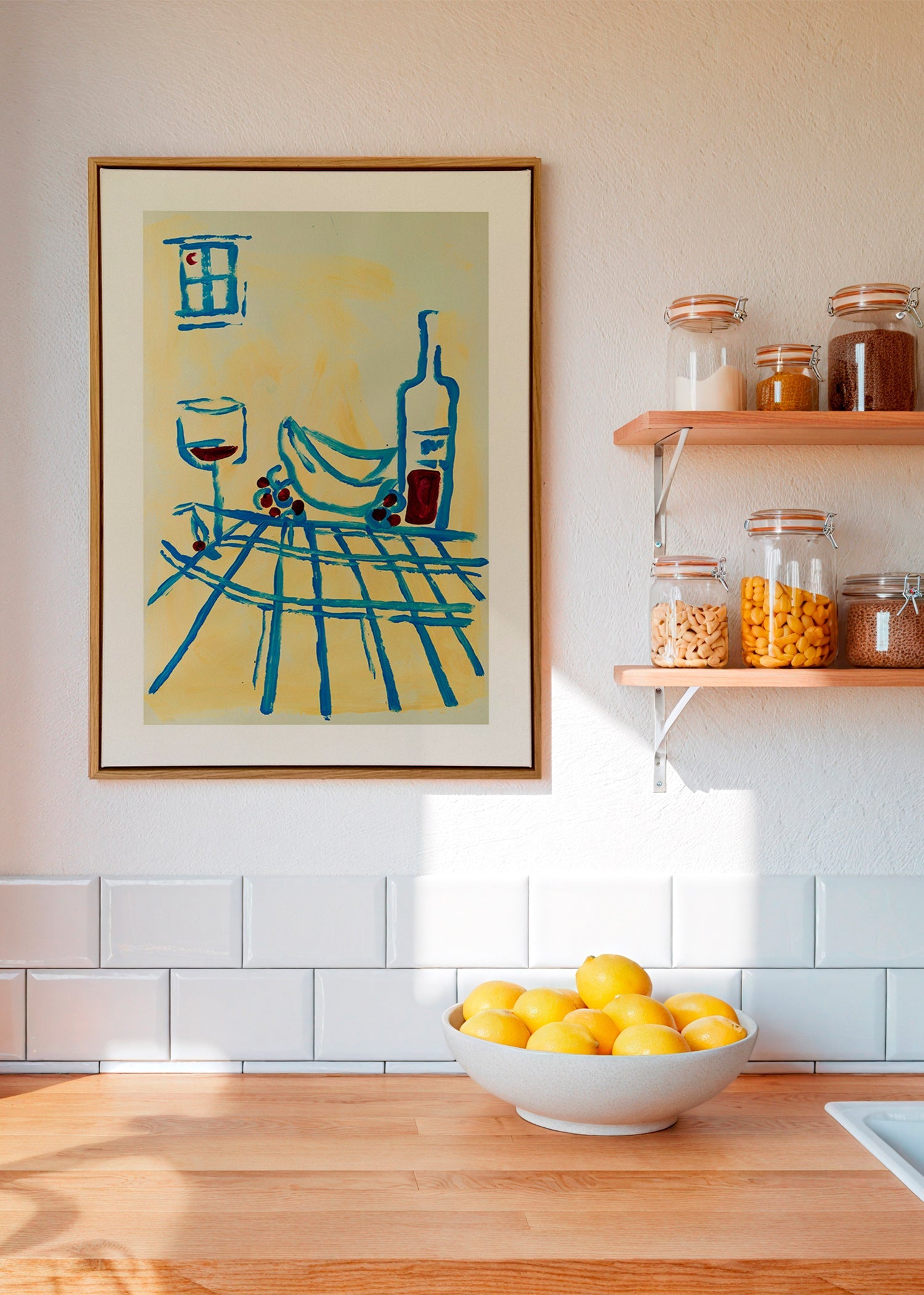 Cuadro de cocina con bodegón azul y plátanos – Canvas1