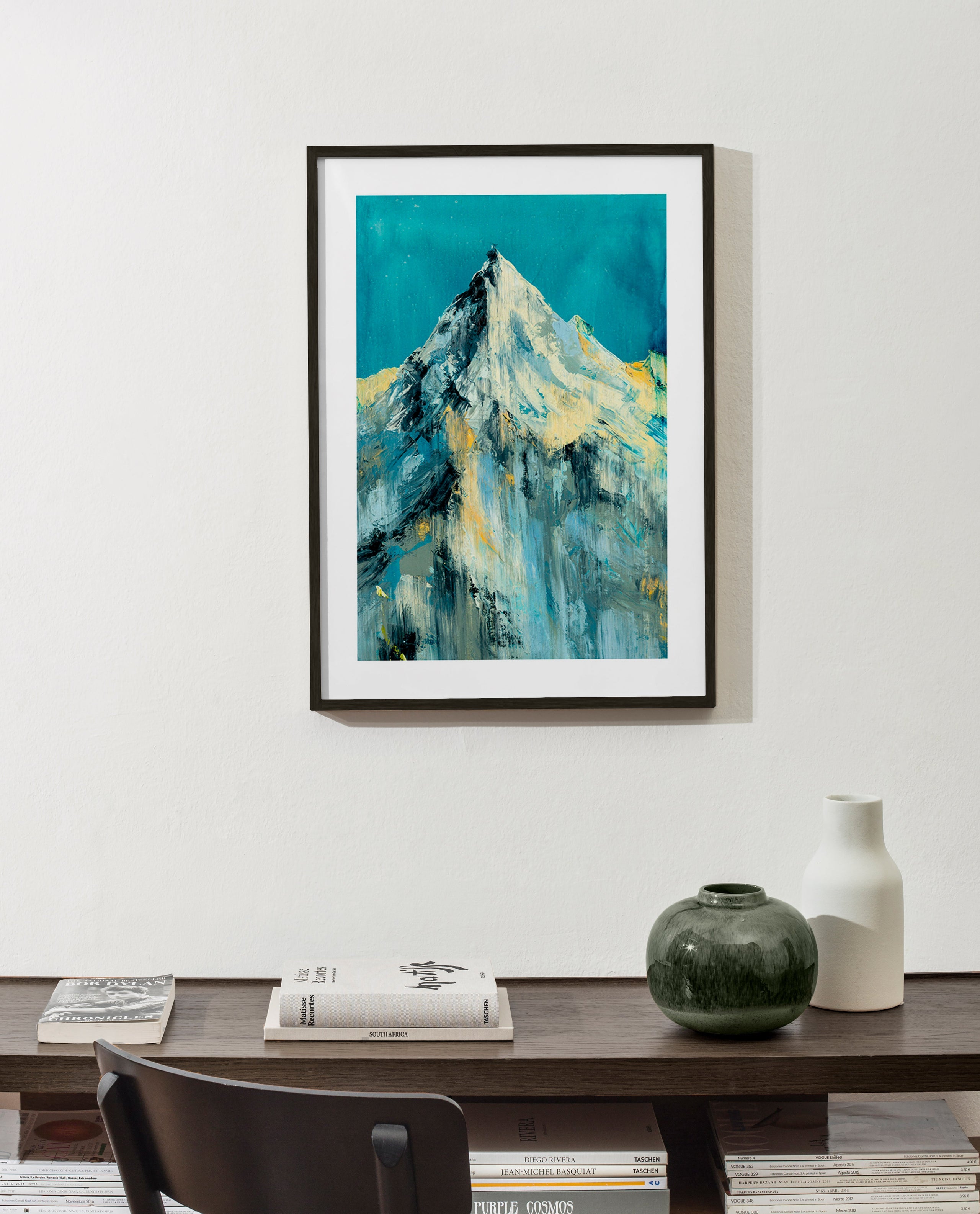 Cuadro de paisaje con pico nevado y lavados turquesa – Product2