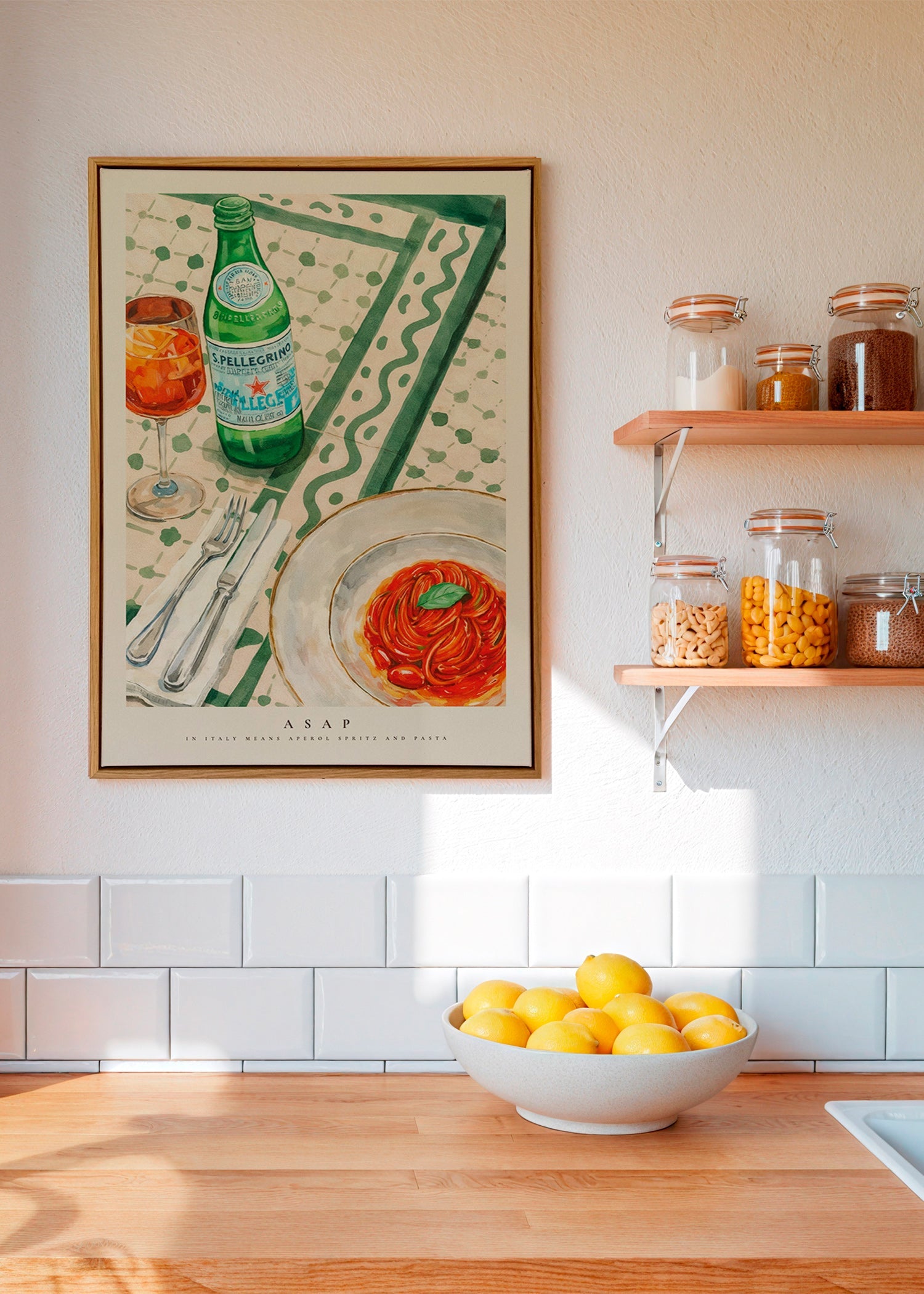 Kitchen art Aperol Spritz and pasta