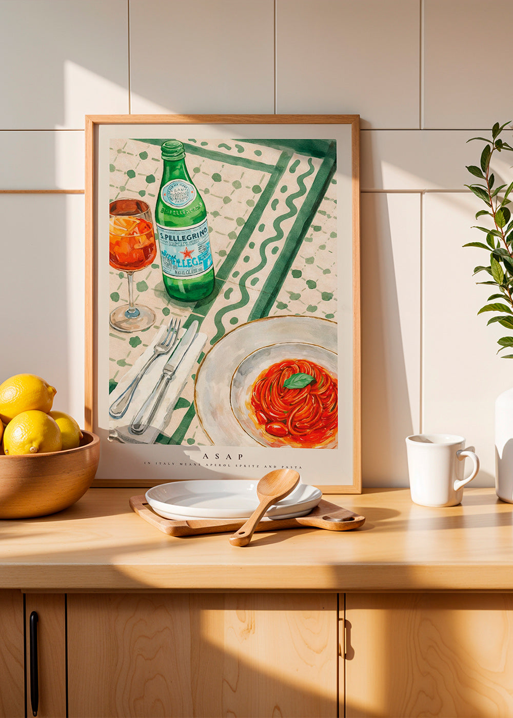 Kitchen art Aperol Spritz and pasta