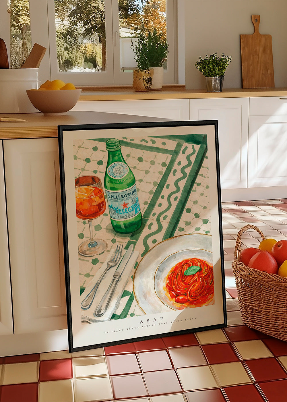 Kitchen art Aperol Spritz and pasta