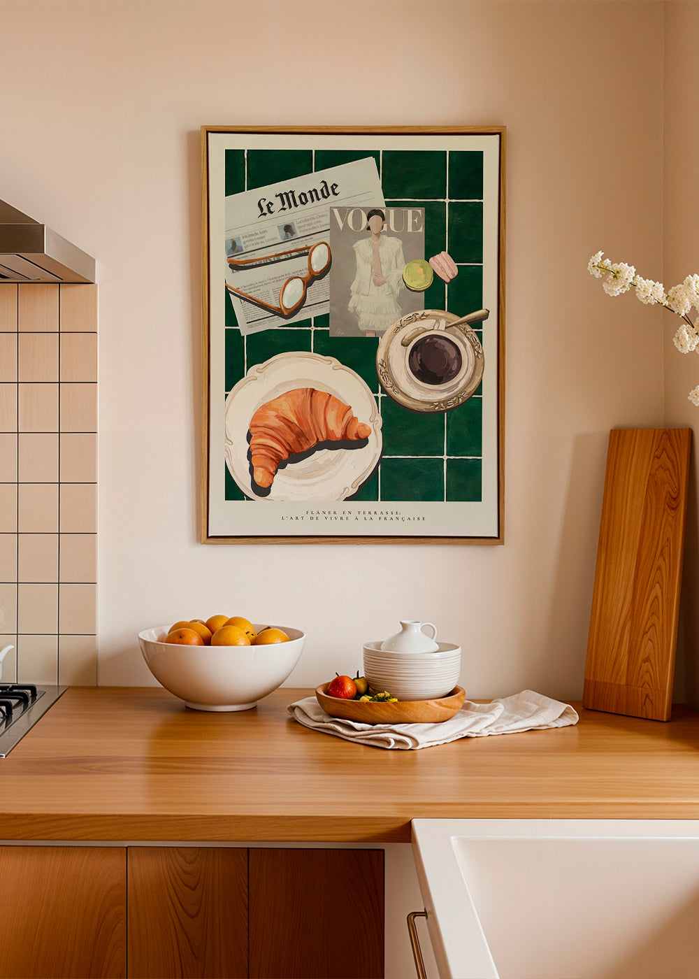 Kitchen art: croissant and coffee still life