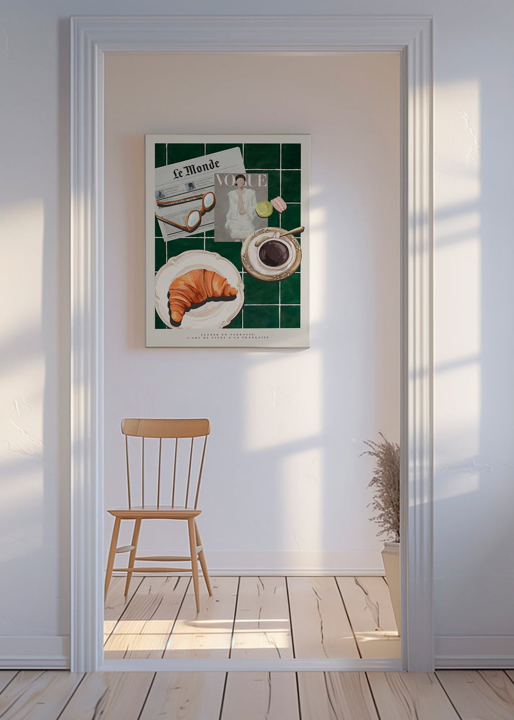 Kitchen art: croissant and coffee still life