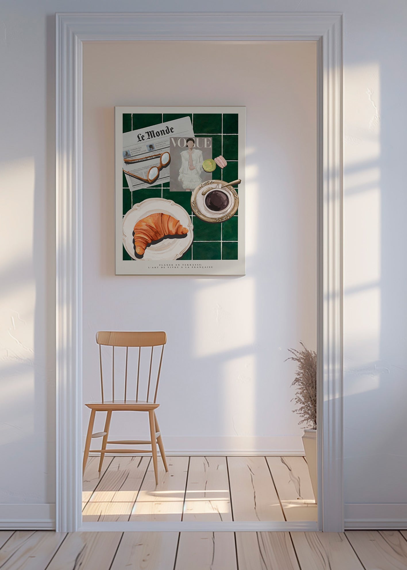 Kitchen art: croissant and coffee still life