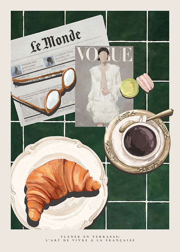 Kitchen art: croissant and coffee still life