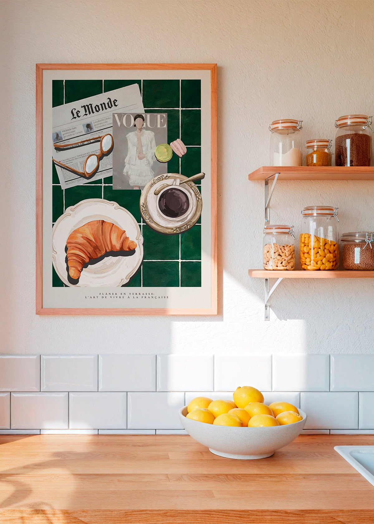 Kitchen art: croissant and coffee still life
