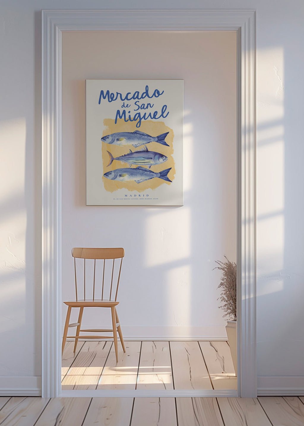 Kitchen art San Miguel blue fish poster