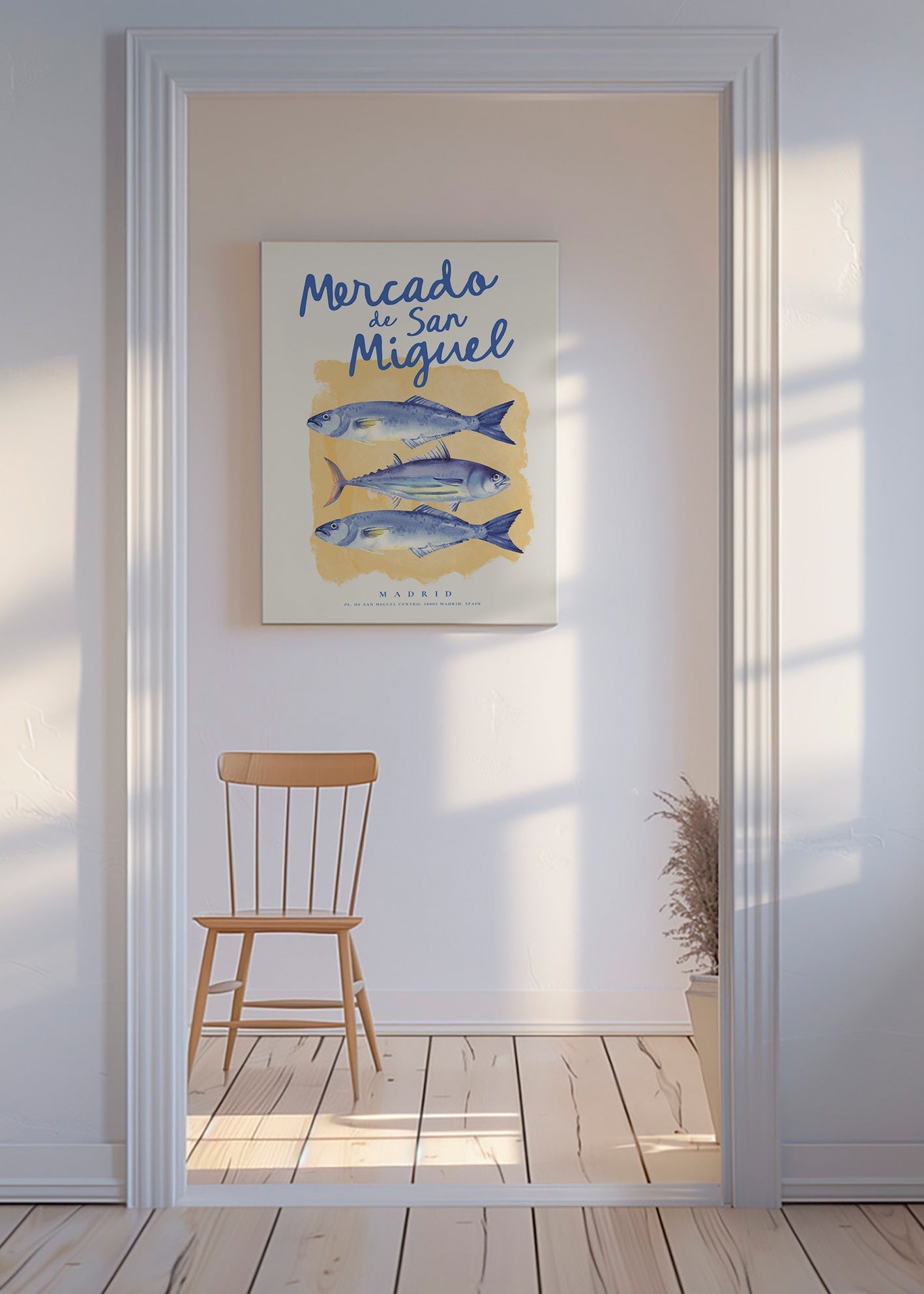Kitchen art San Miguel blue fish poster