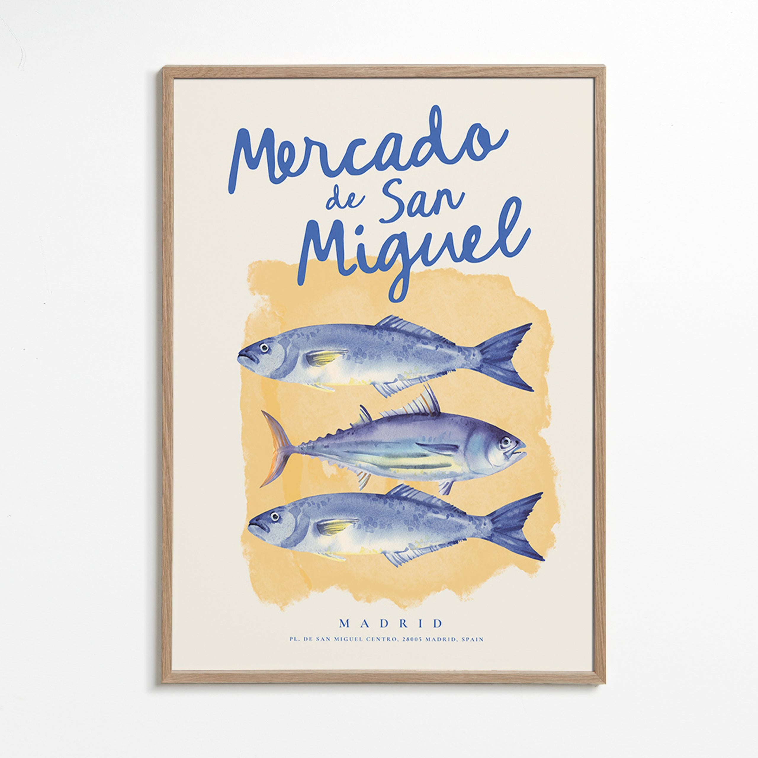 Kitchen art San Miguel blue fish poster