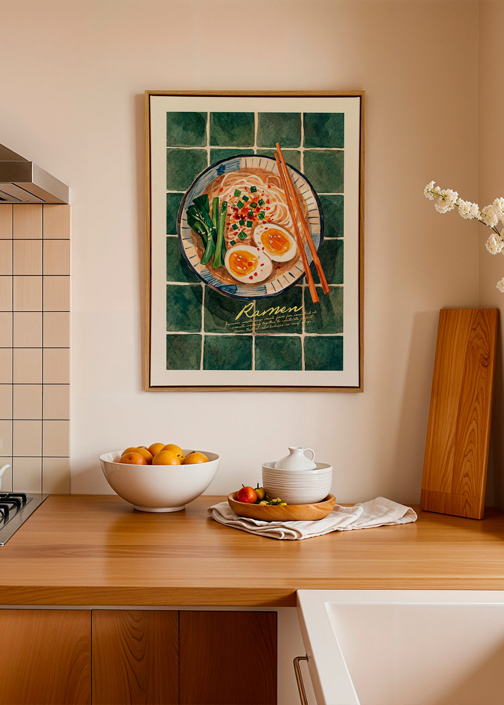 Kitchen art Ramen watercolor bowl