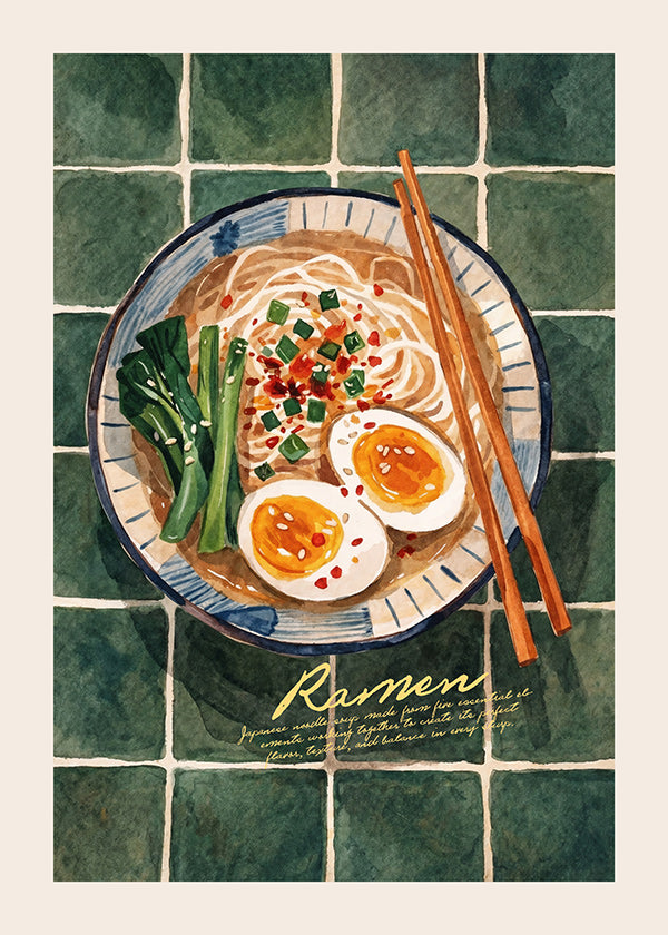 Kitchen art Ramen watercolor bowl