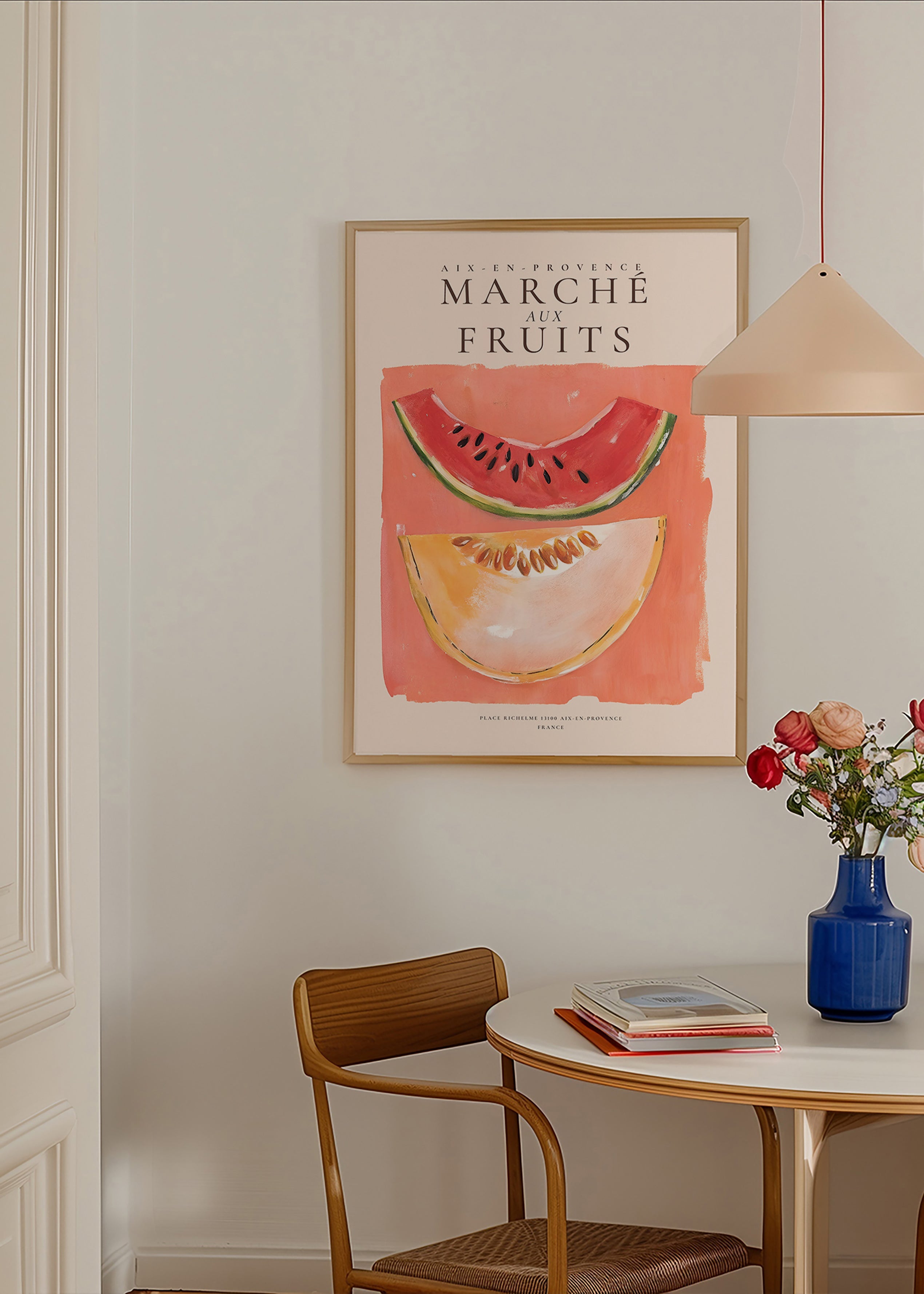 Kitchen art Provence fruit poster with melon and watermelon
