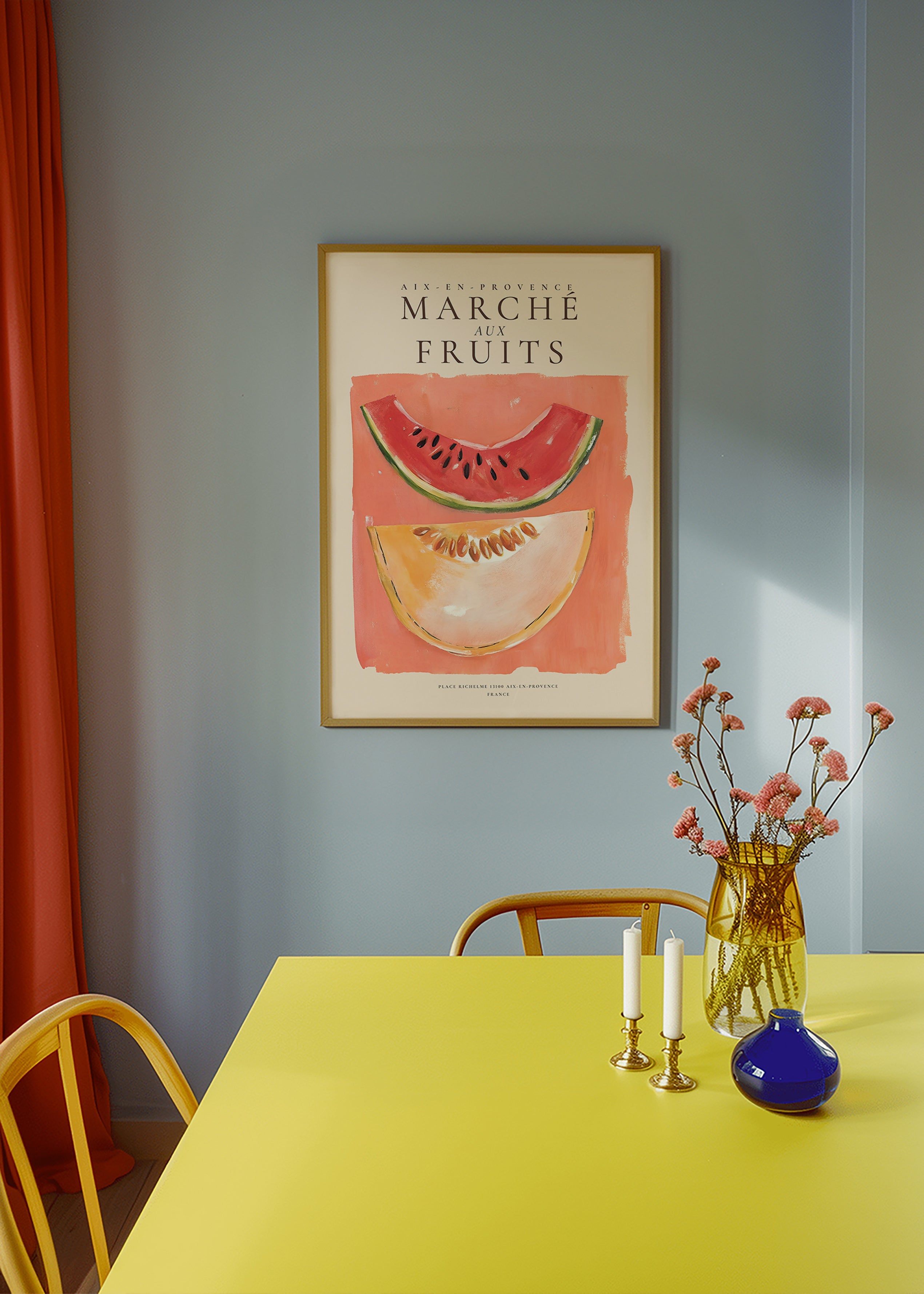 Kitchen art Provence fruit poster with melon and watermelon