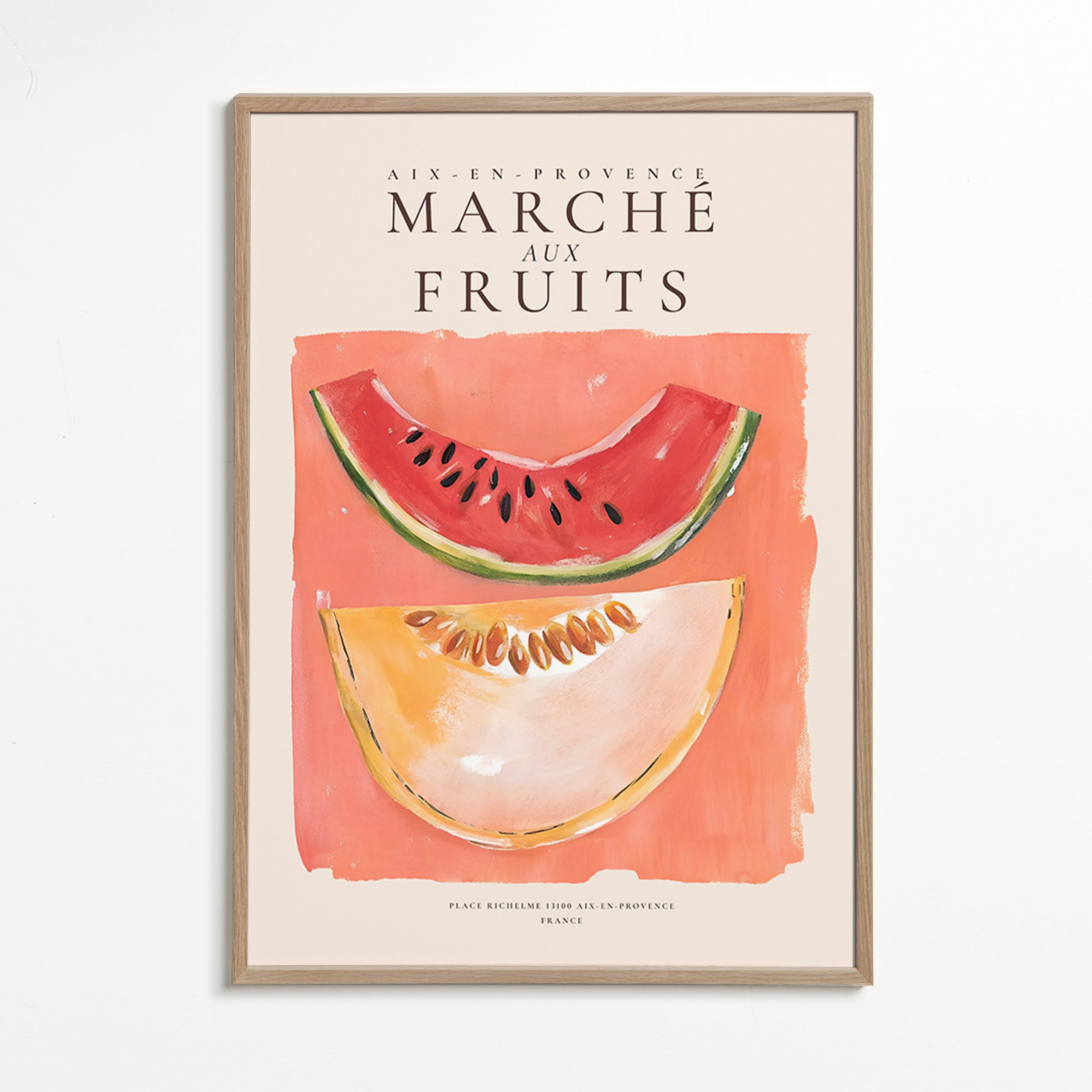 Kitchen art Provence fruit poster with melon and watermelon