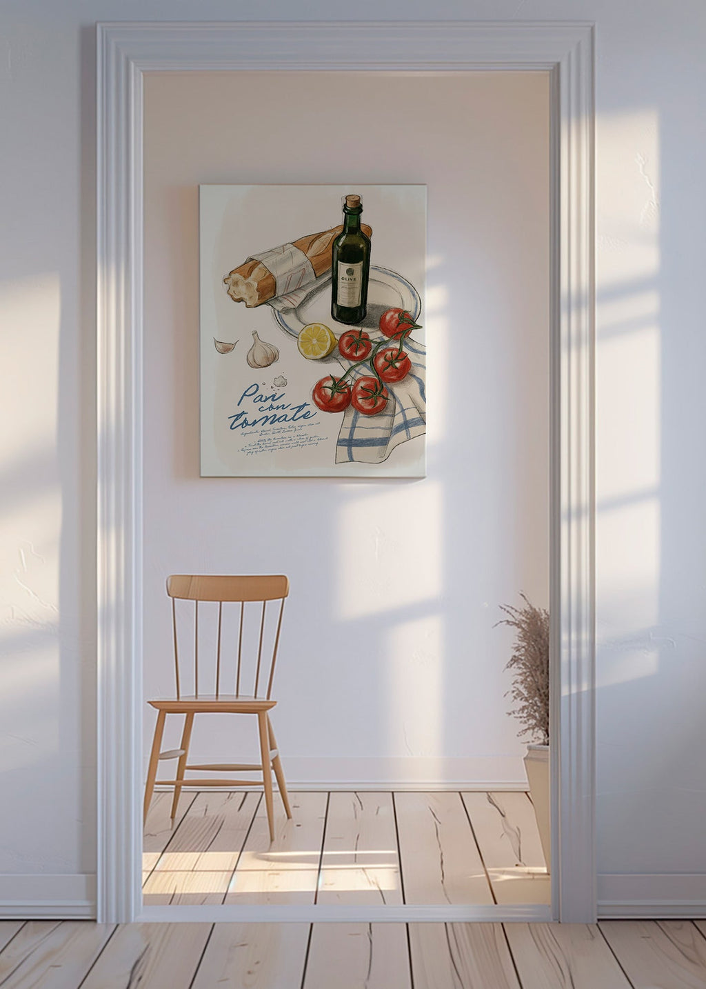 Kitchen art Tomato and bread illustration