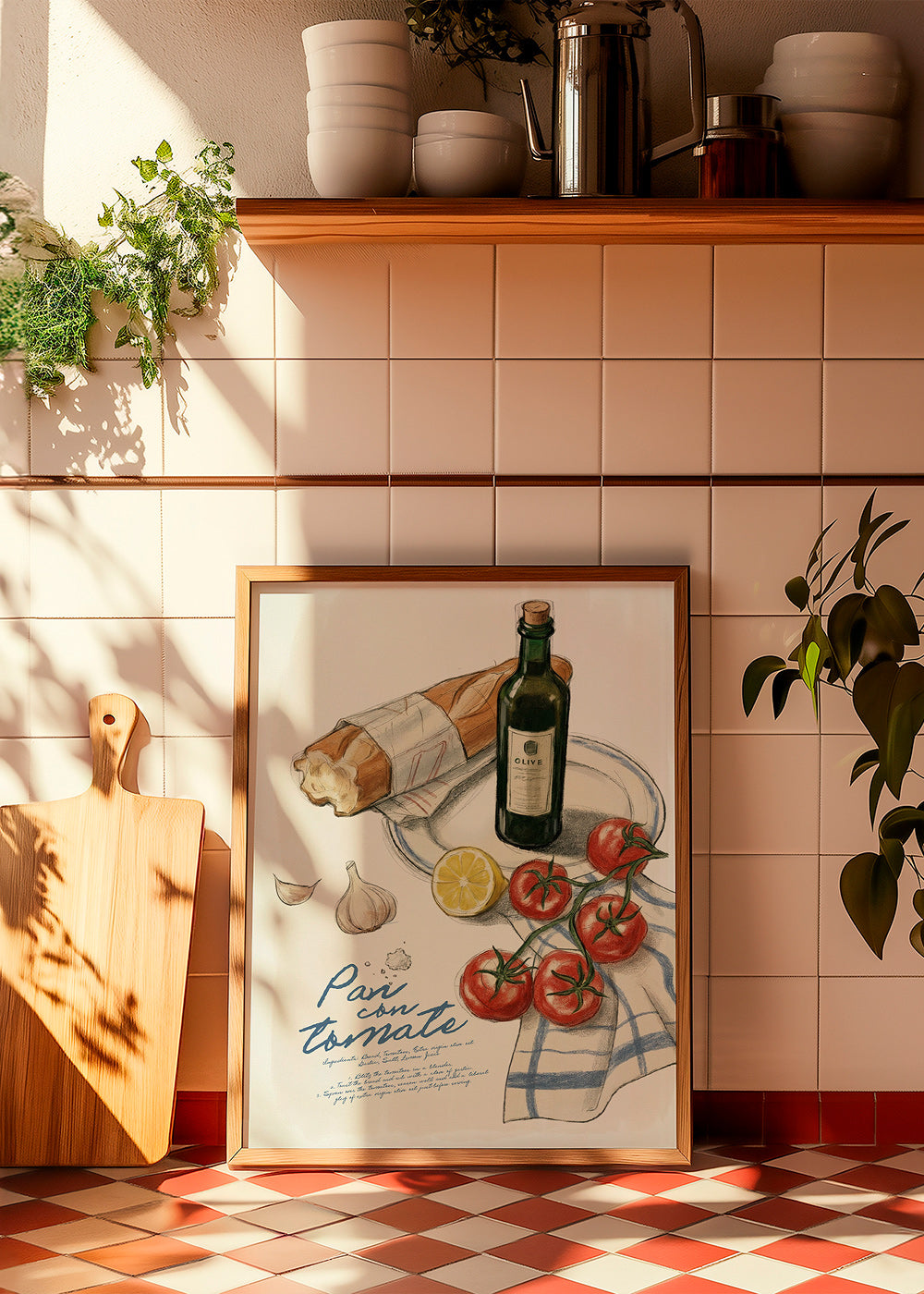 Kitchen art Tomato and bread illustration