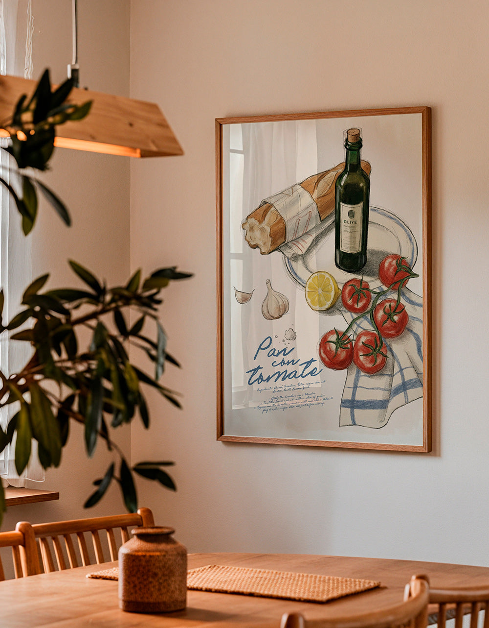 Kitchen art Tomato and bread illustration