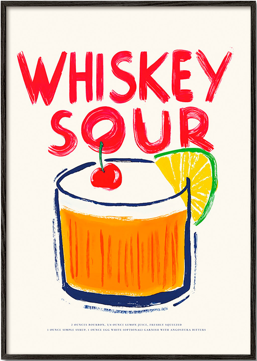 Kitchen art Whiskey Sour cocktail illustration